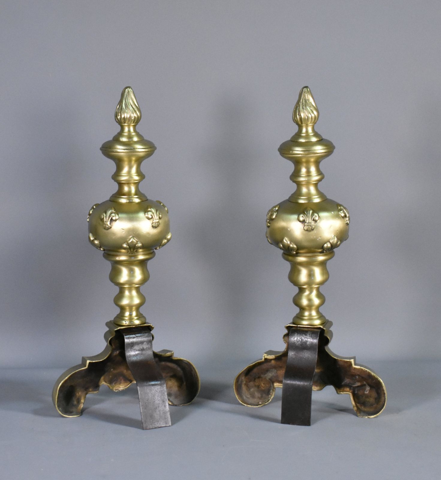 photo for sale Pair French Bronze Firedogs Napoleon III, Early 19th Century