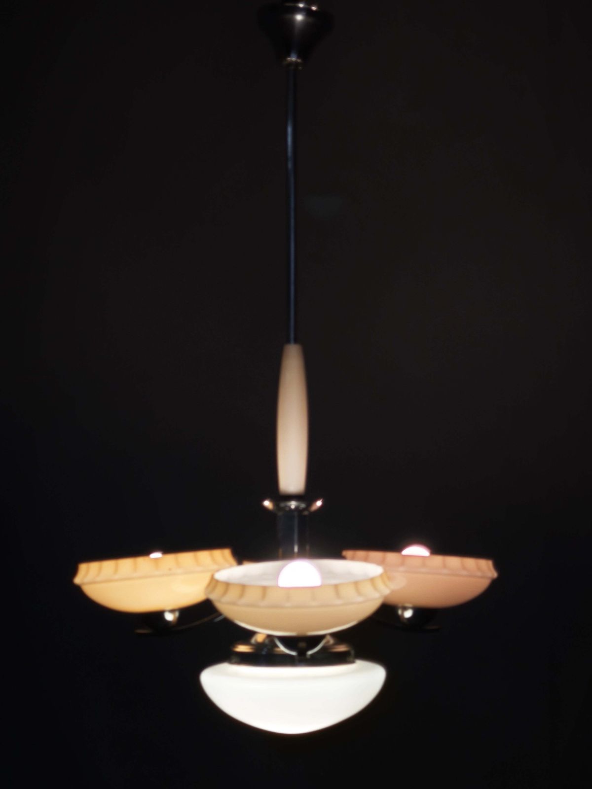 Art Deco Kroonluchter van Chroom en Champagnekleurig Glas, Tsjecho-Slowakije, jaren 1930 photo furniture