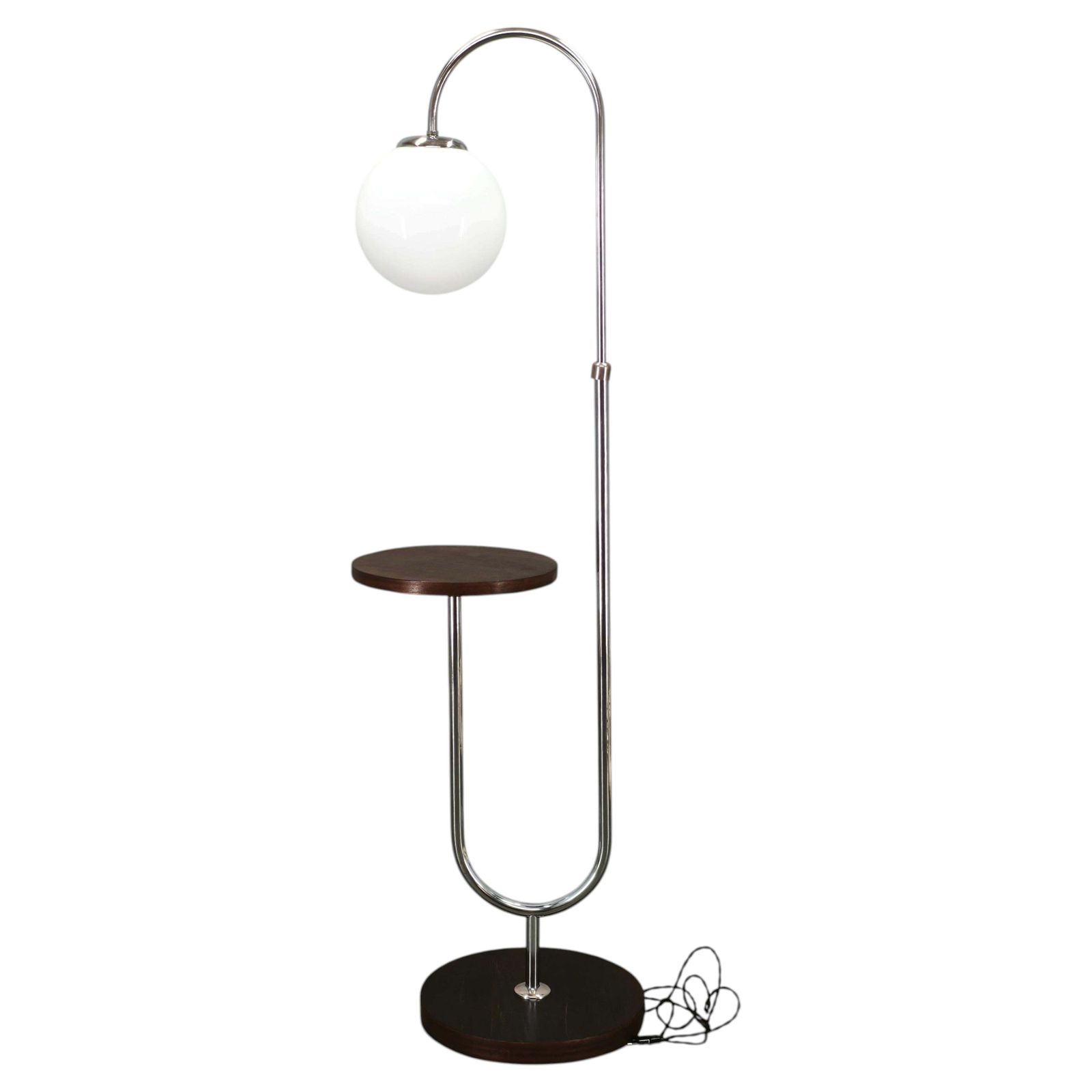 Art Deco Chromen Vloerlamp uit de jaren 1940 met Opaline Bol en Bijzettafel