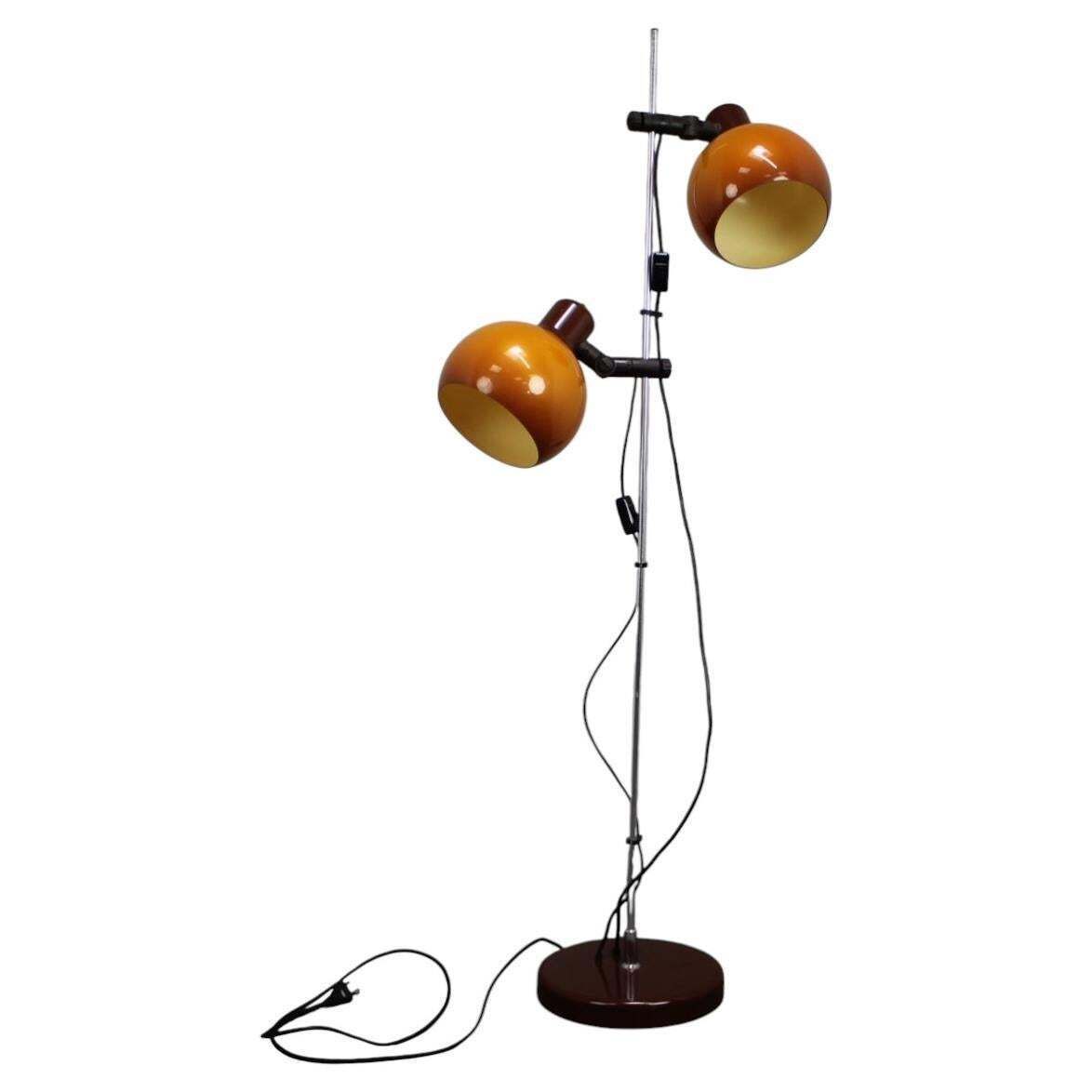 Lampadaire double réglable Space Age hongrois en orange et marron, chromé, années 1970