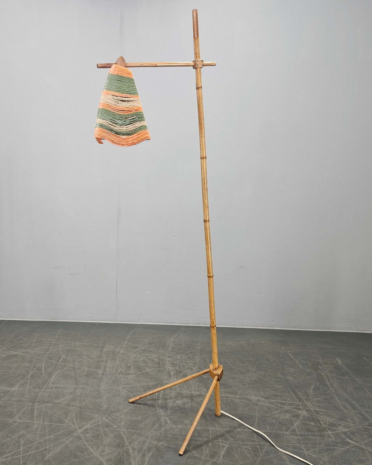 Rare Midcentury Floor Bambnoo And String Lamp, 1960s photo Lighting