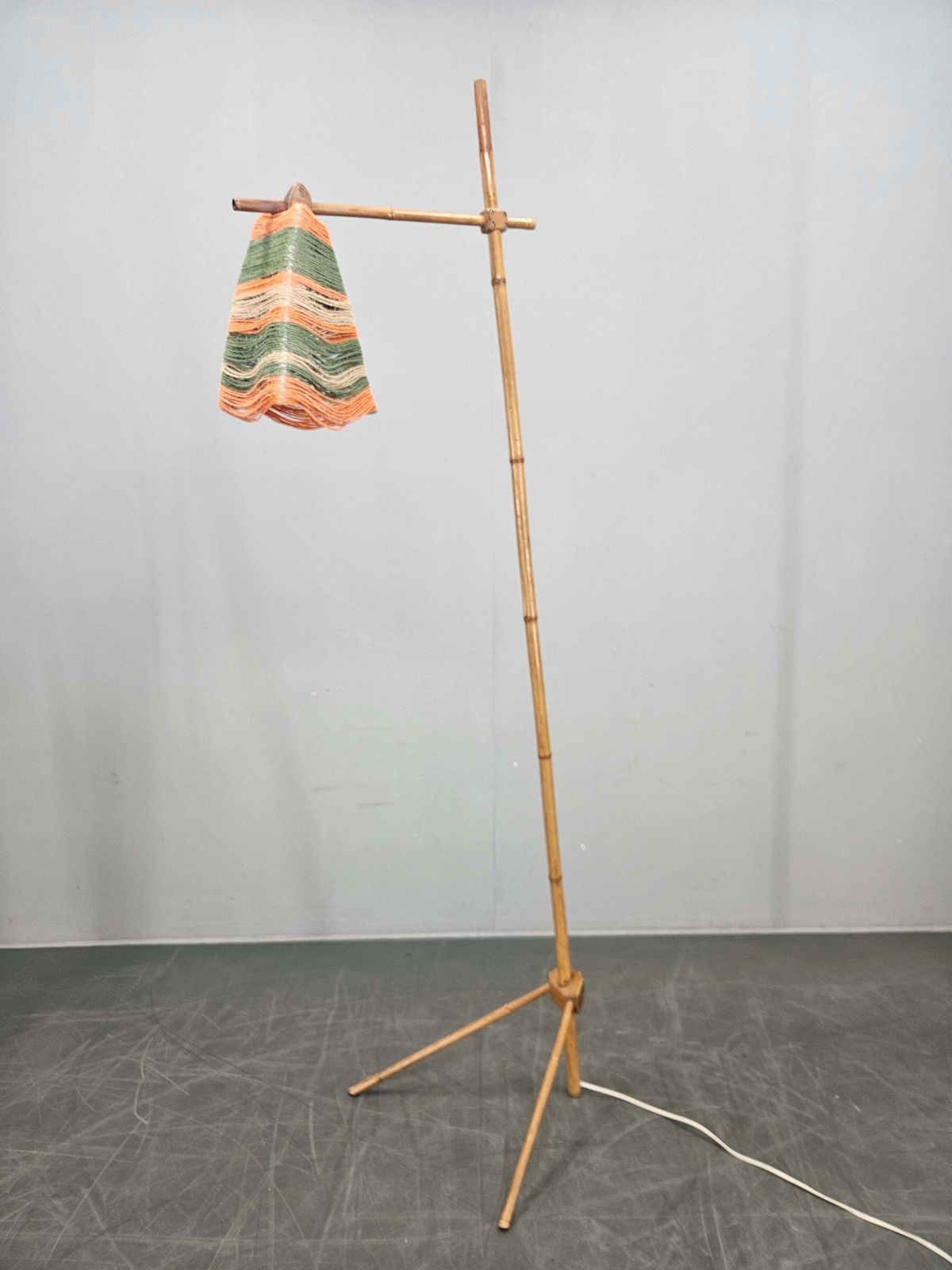 493.0 Rare Midcentury Floor Bambnoo And String Lamp, 1960s photo