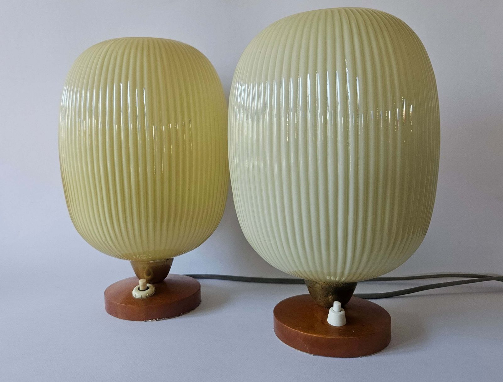 Rare Pair Of Table Lamps, Glass And Wood, 1960s photo for sale