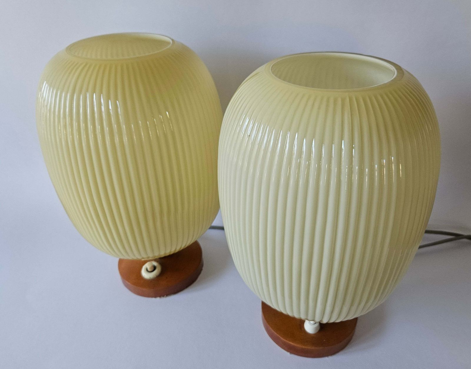 Rare Pair Of Table Lamps, Glass And Wood, 1960s photo 703.0