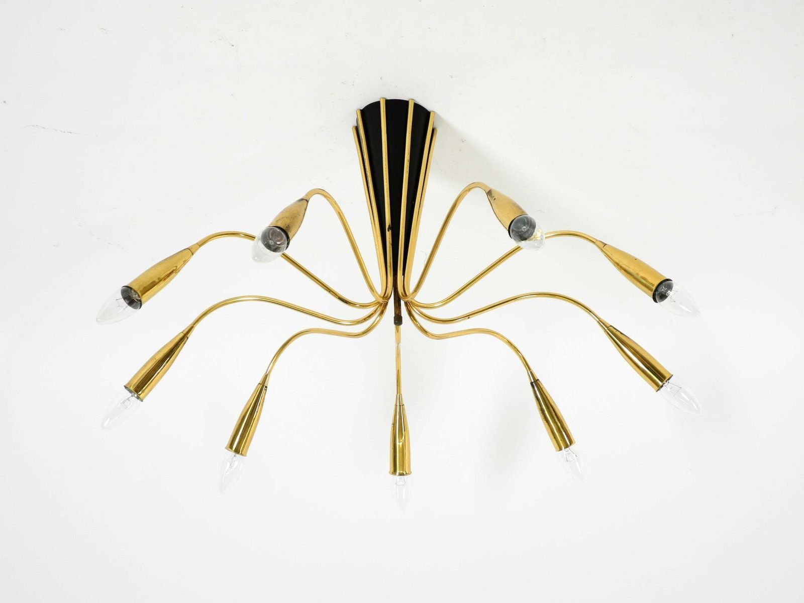 Large 9 Arm Mid Century Modern Brass Sputnik Ceiling Lamp photo 1558.0