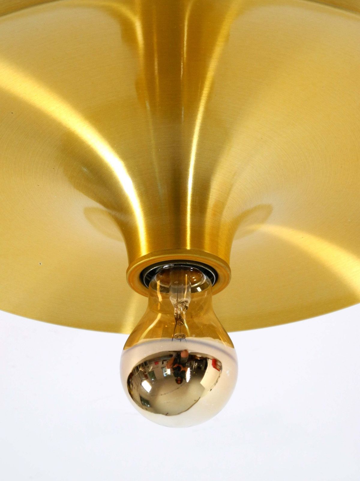 Lighting Original Teka Space Age Aluminum Ceiling Or Wall Lamp, Brass Anodized photo