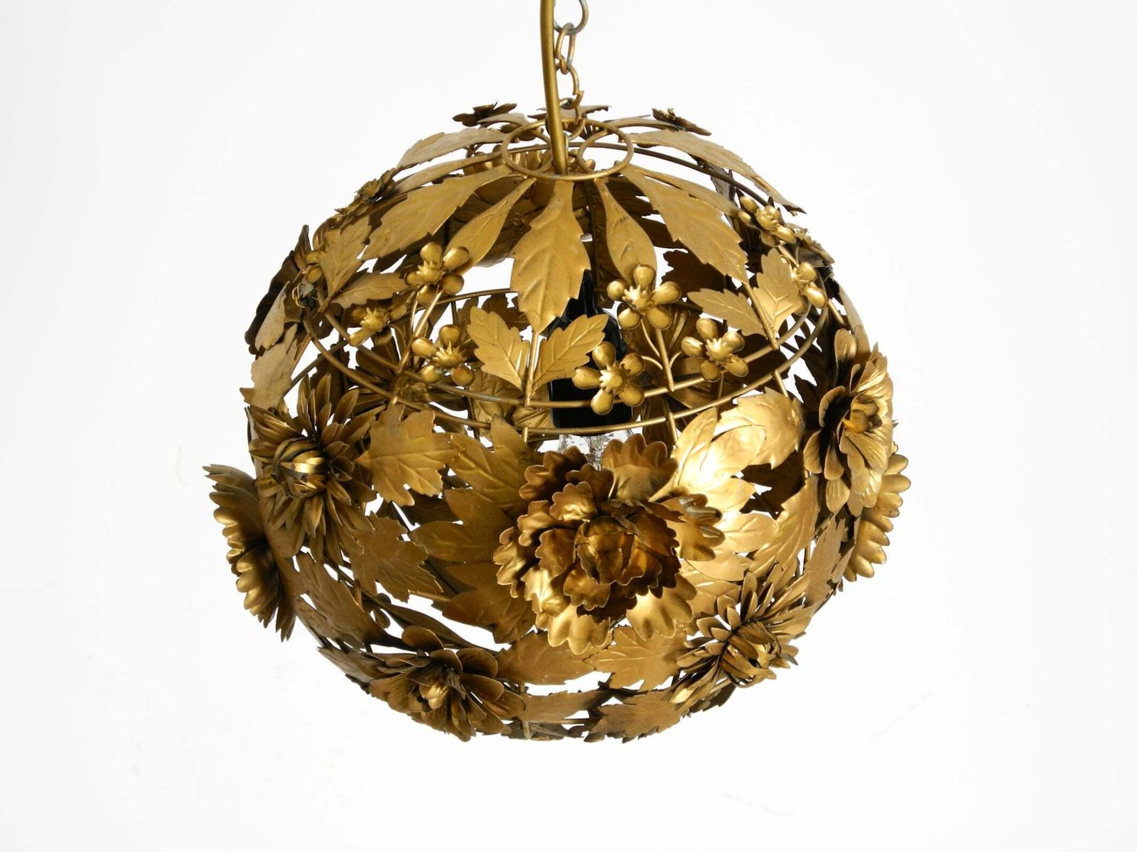 Beautiful Floral Style Regency Spherical Metal Ceiling Lamp, 1970s Regency photo vinterior