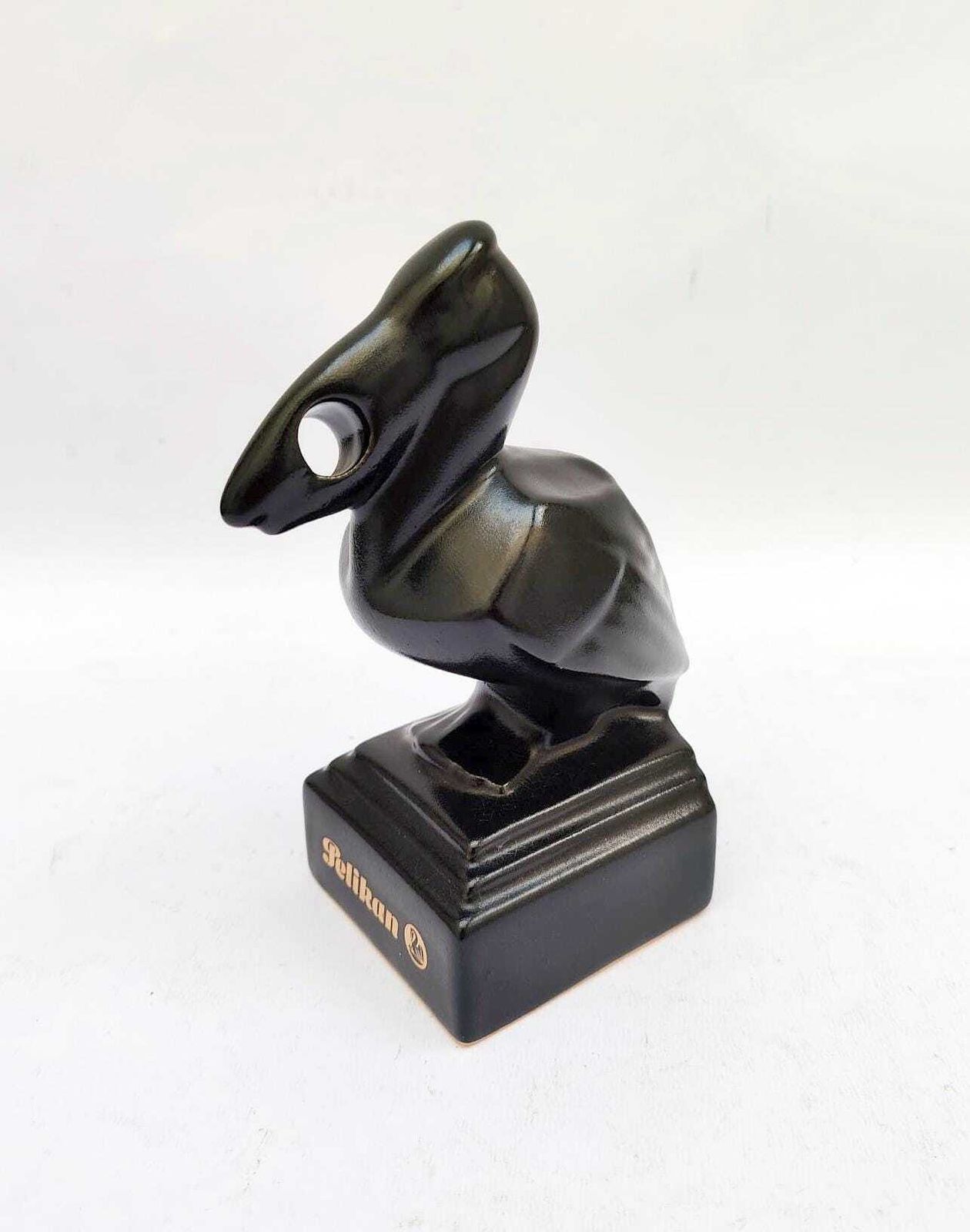 Pelikan Black Ceramic Pen Holder, Vintage Pen Figurine, Display Stand photo furniture