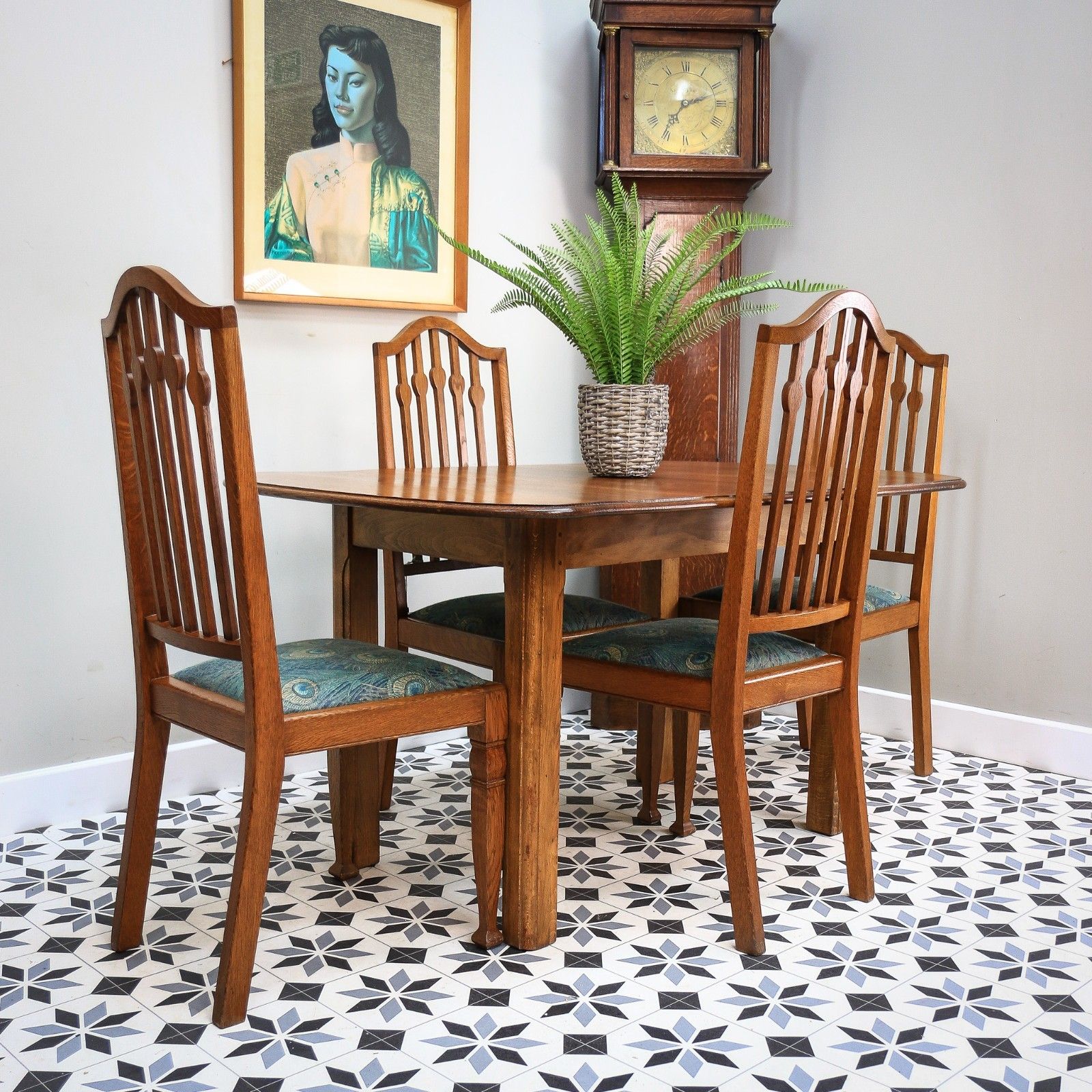 Arts And Crafts Dining Table And Liberty Chairs In Solid Oak With Liberty Fabric photo 749.0