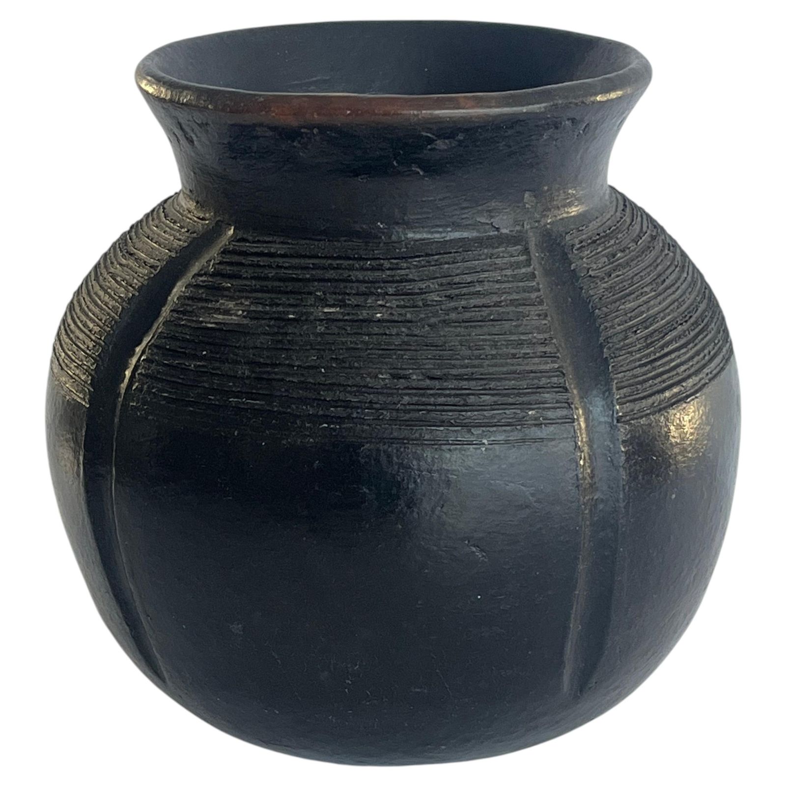 African Tribal Jar Or Pot, Blackware Hand Decorated, 19thcentury