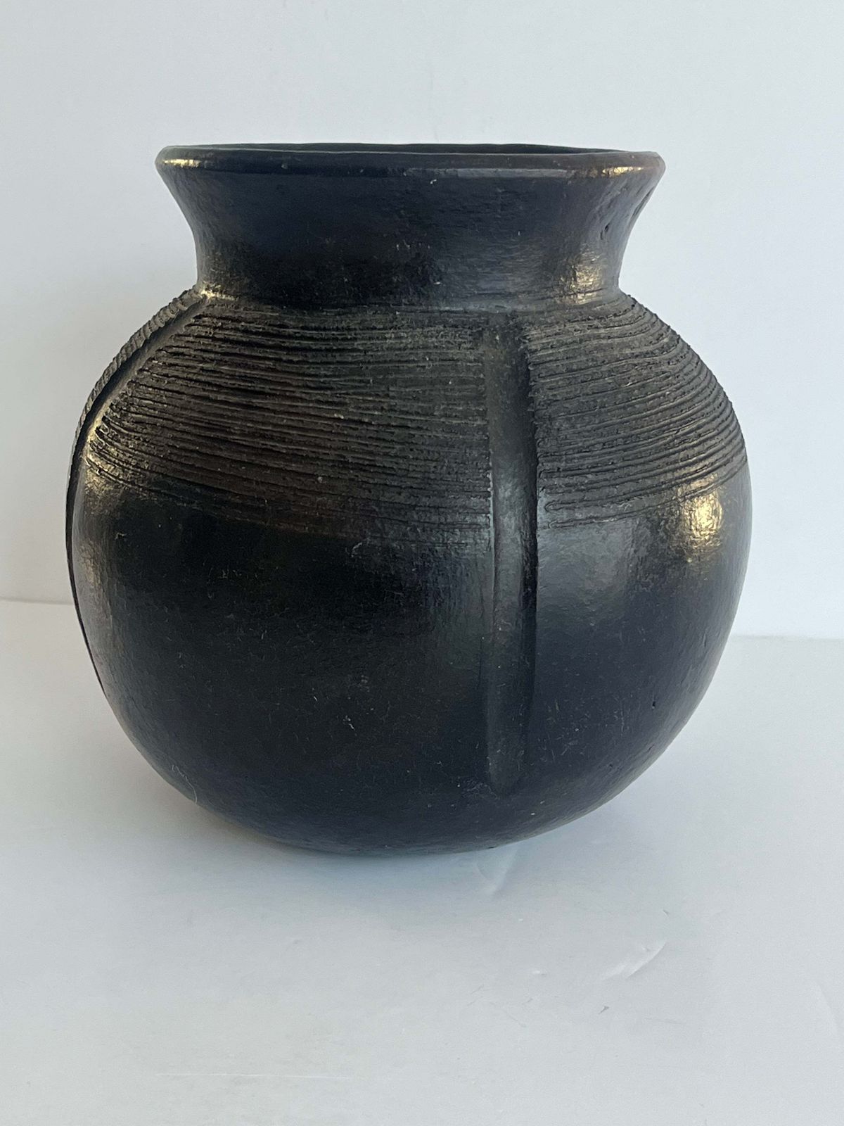 African Tribal Jar Or Pot, Blackware Hand Decorated, 19thcentury photo for sale