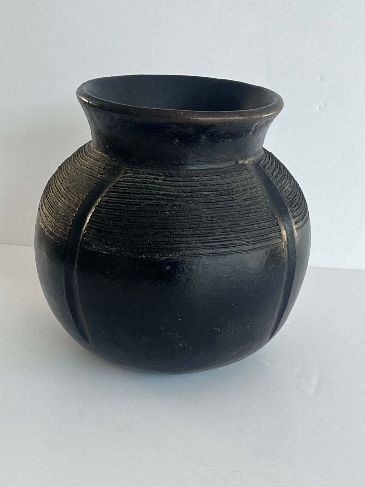 African Tribal Jar Or Pot, Blackware Hand Decorated, 19thcentury photo 358.0