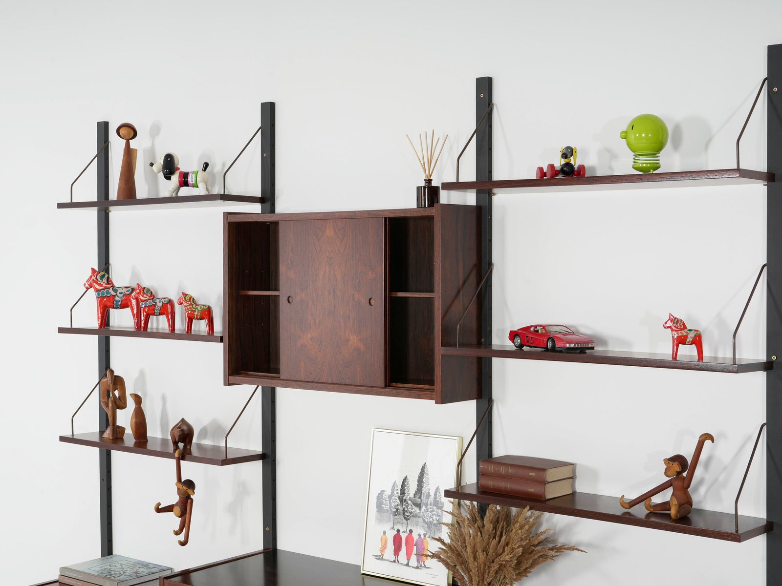 photo vintage Bibliothèque modulaire PS System par Preben Sørensen, placage, Danemark, années 1960