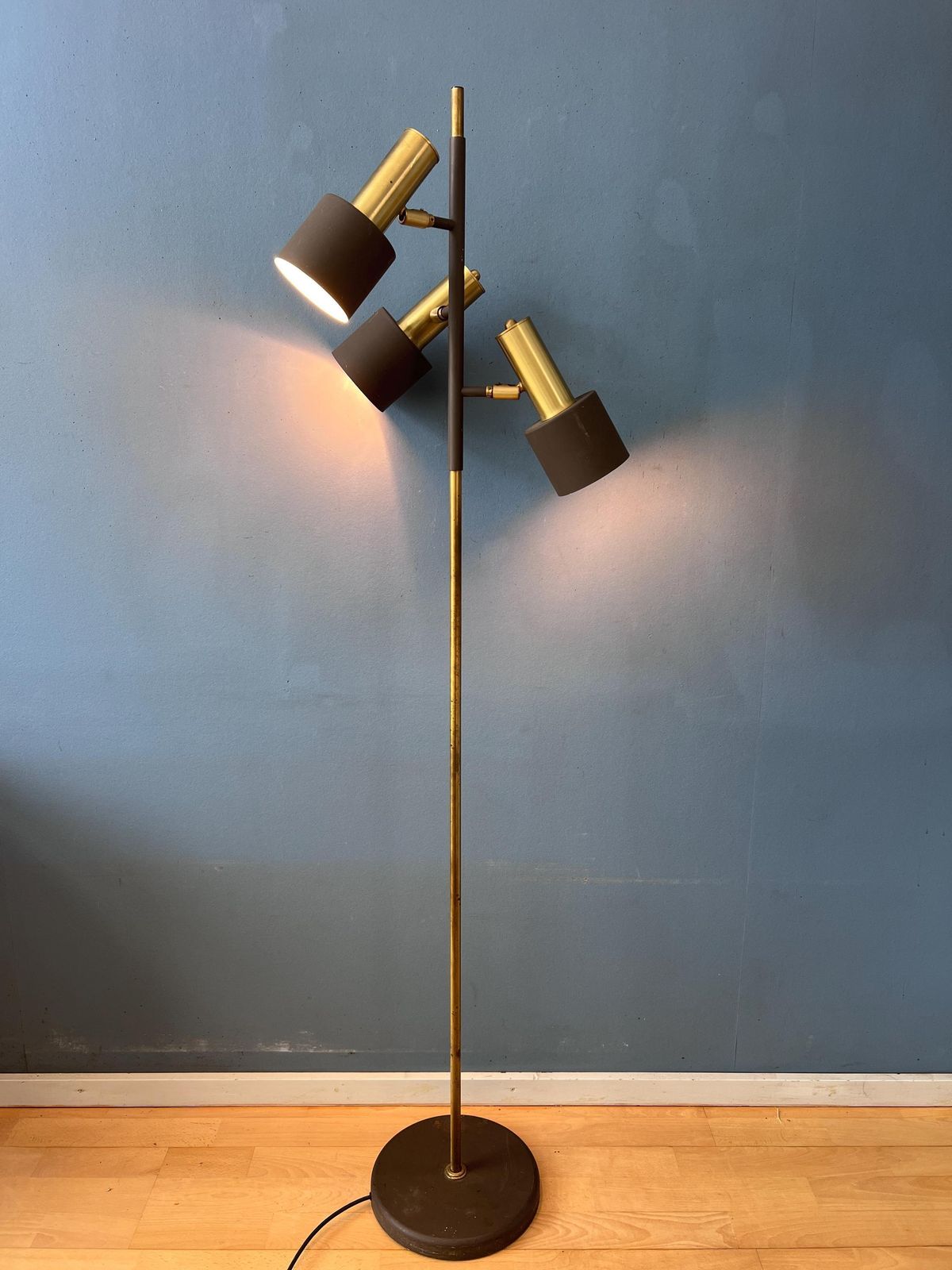 Vintage Brown Metal Dijkstra Brass Space Age Floor Lamp photo furniture