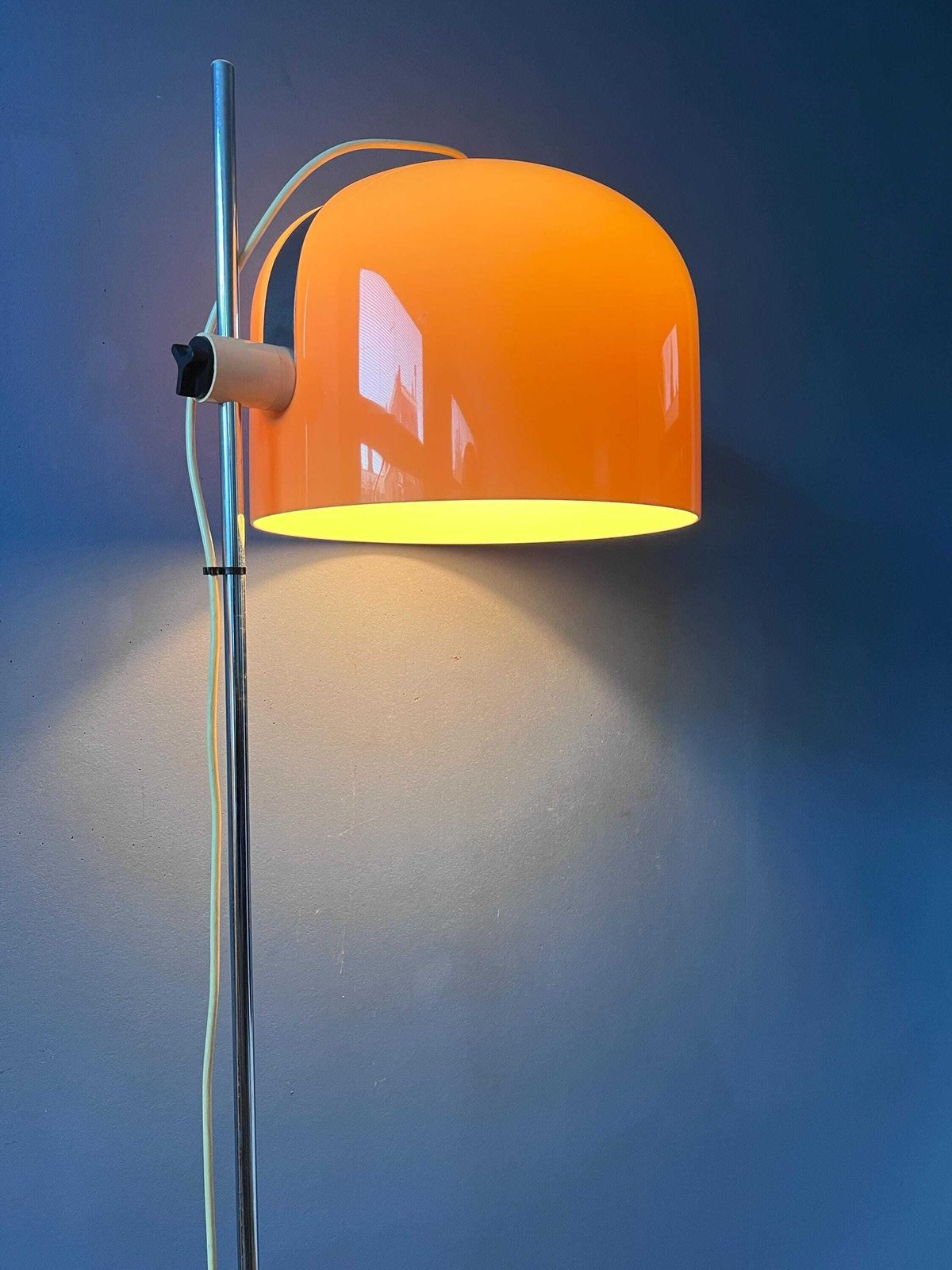 Guzzini Forma Space Age Floor Lamp Chrome Base Orange Shade photo for sale