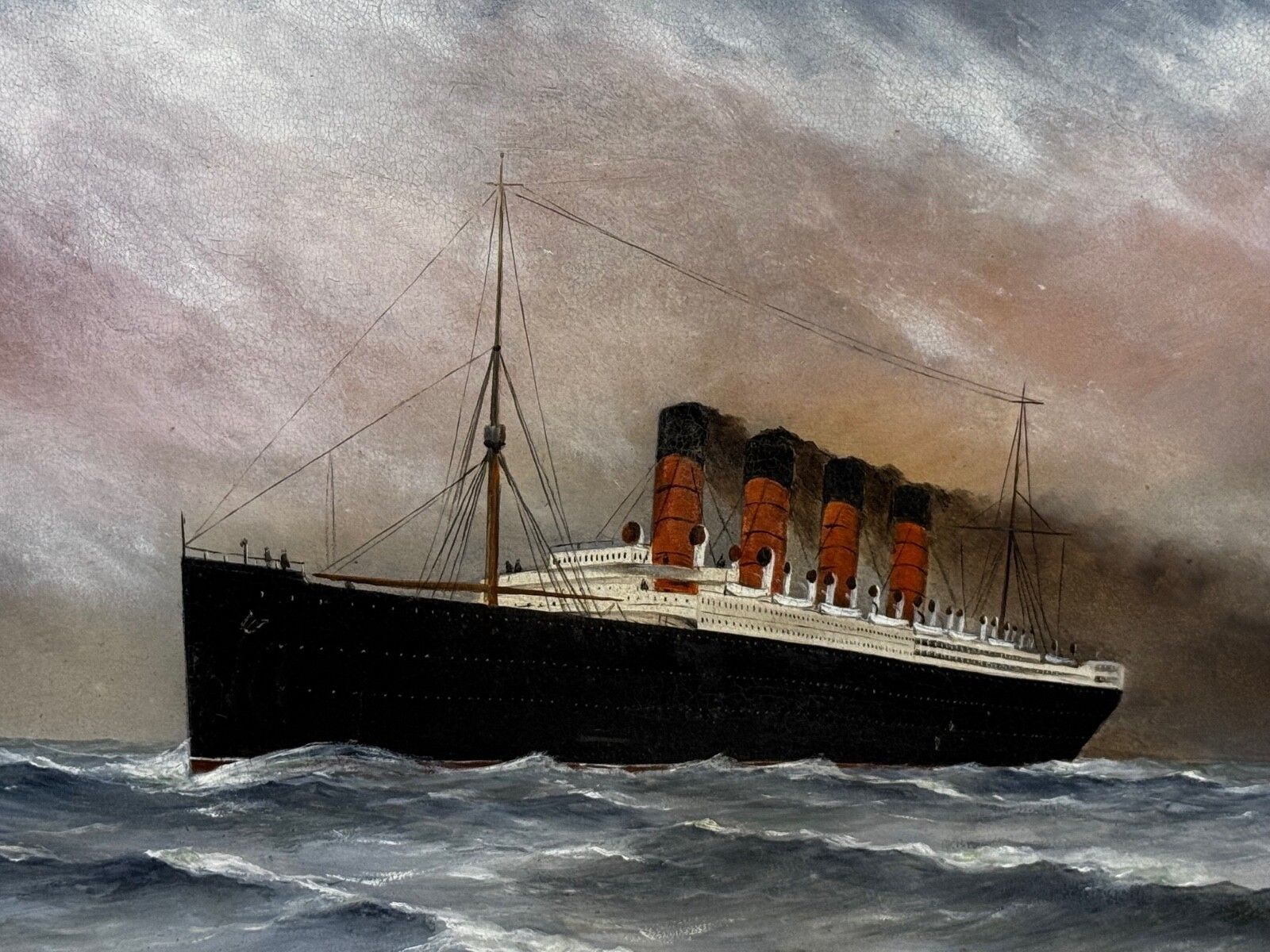 Mid Century Marine Artwork Rms Lusitania Cunard Ocean Liner Marine Oil Painting Captain Turner 1915 photo furniture