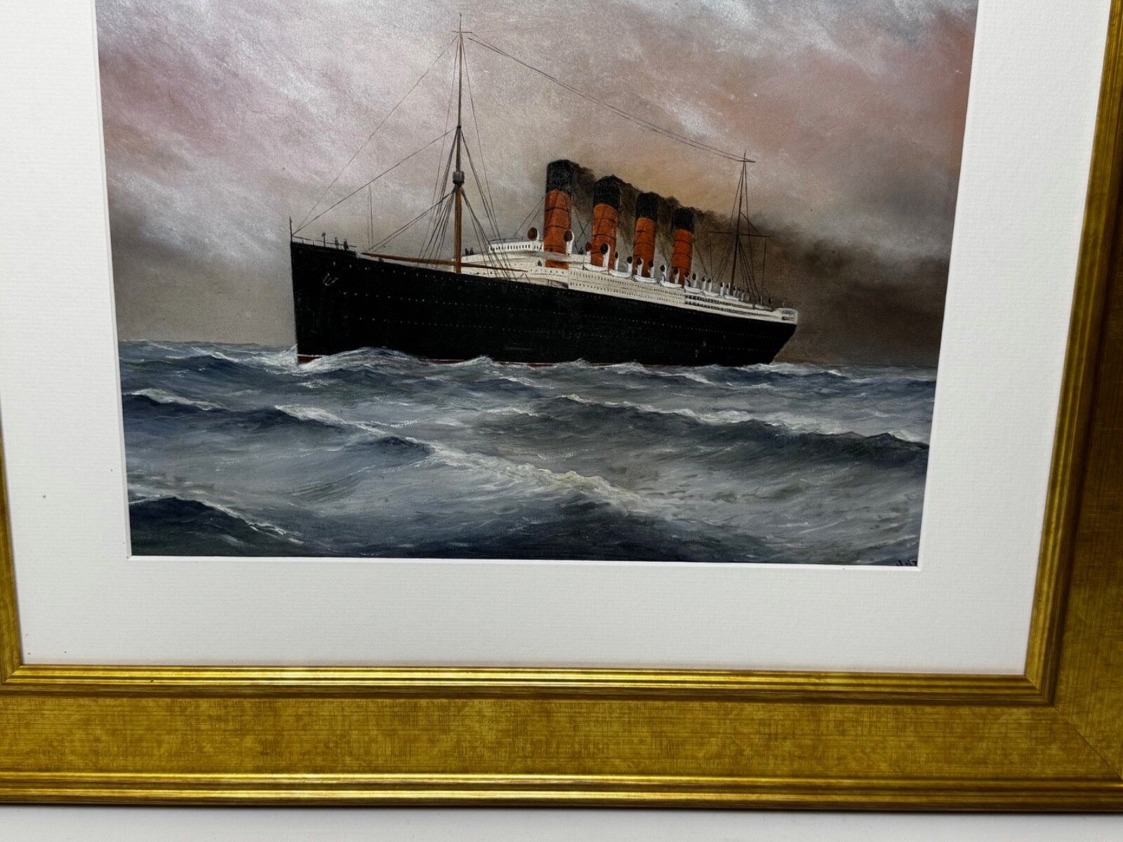 photo vintage Mid Century Marine Artwork Rms Lusitania Cunard Ocean Liner Marine Oil Painting Captain Turner 1915