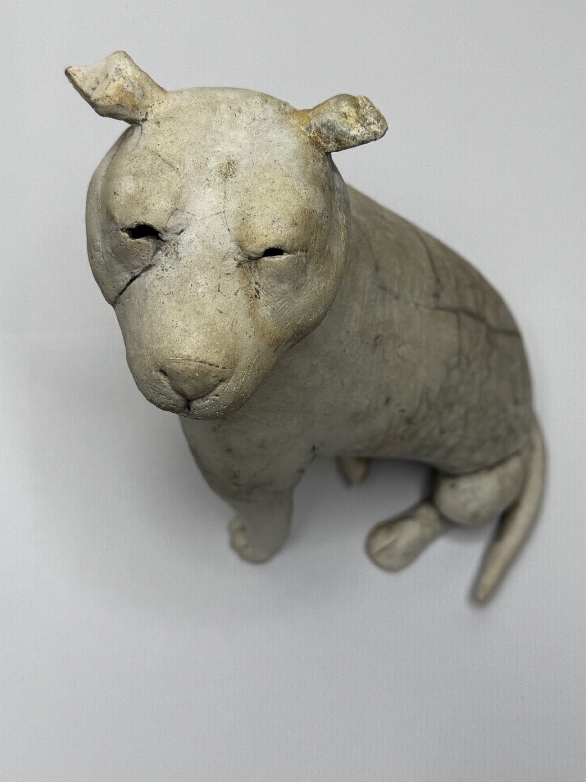 Vintage Studio Pottery American Pit Bull Terrier Dog Sculpture Raku Style photo for sale