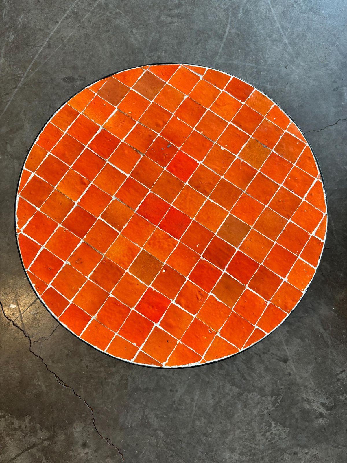 Moroccan Round Orange Zellige Coffe Table 60 Cm, Handmade Mosaic Tile Table, Square Side Table, Orange Design, Mediterranean Home Deco. photo vinterior