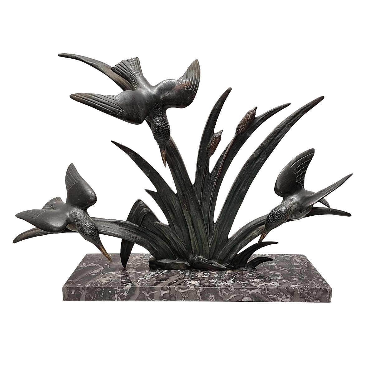 Franse art deco sculptuur van ijsvogels - G. Limousin, jaren 1930 photo furniture