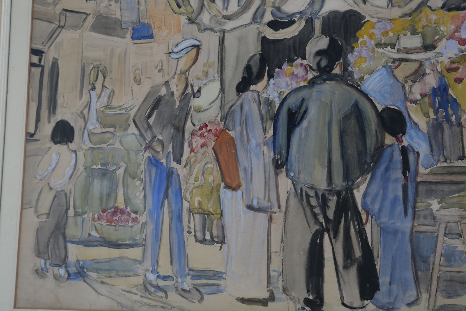 ‘Chinese Market’, Watercolour On Paper, Signed, Nora Pennett, C. 1920 1930s. photo furniture