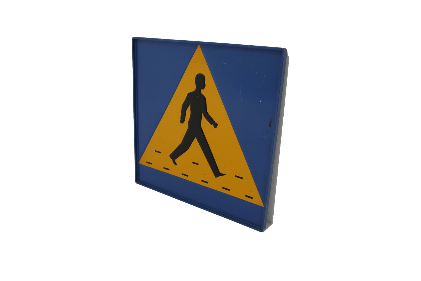 Panneau de signalisation suédois vintage en métal laqué bleu « Mister Walkman », années 1950 photo 525.0