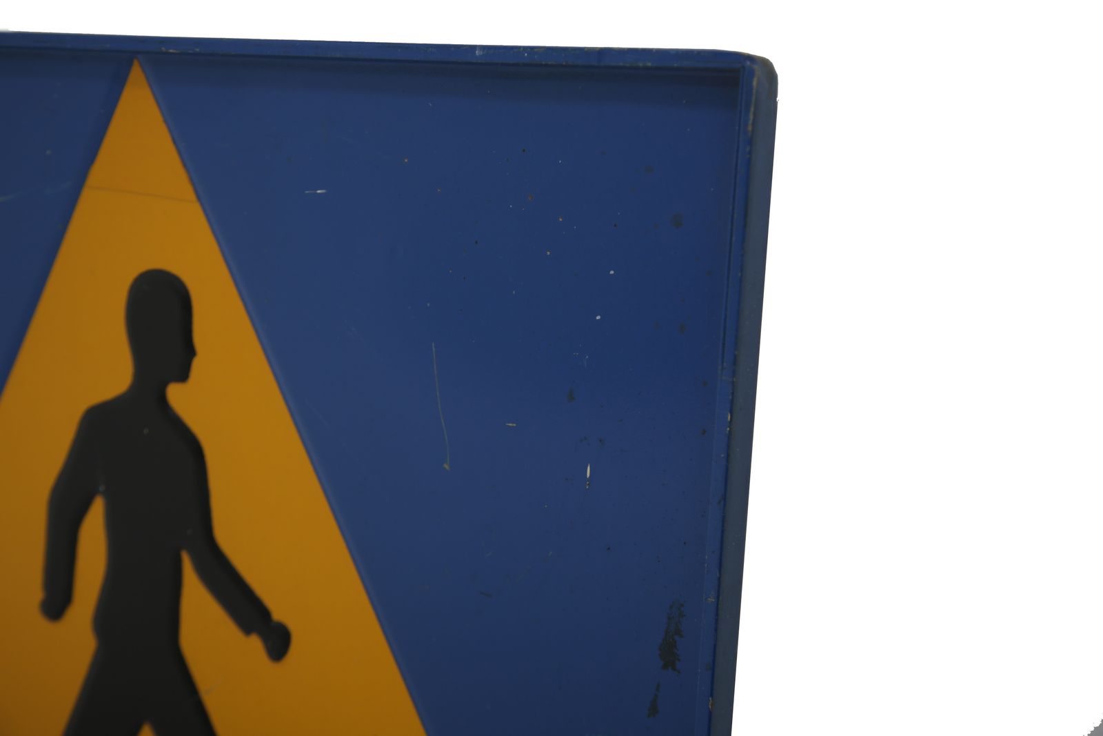Panneau de signalisation suédois vintage en métal laqué bleu « Mister Walkman », années 1950 photo vinterior