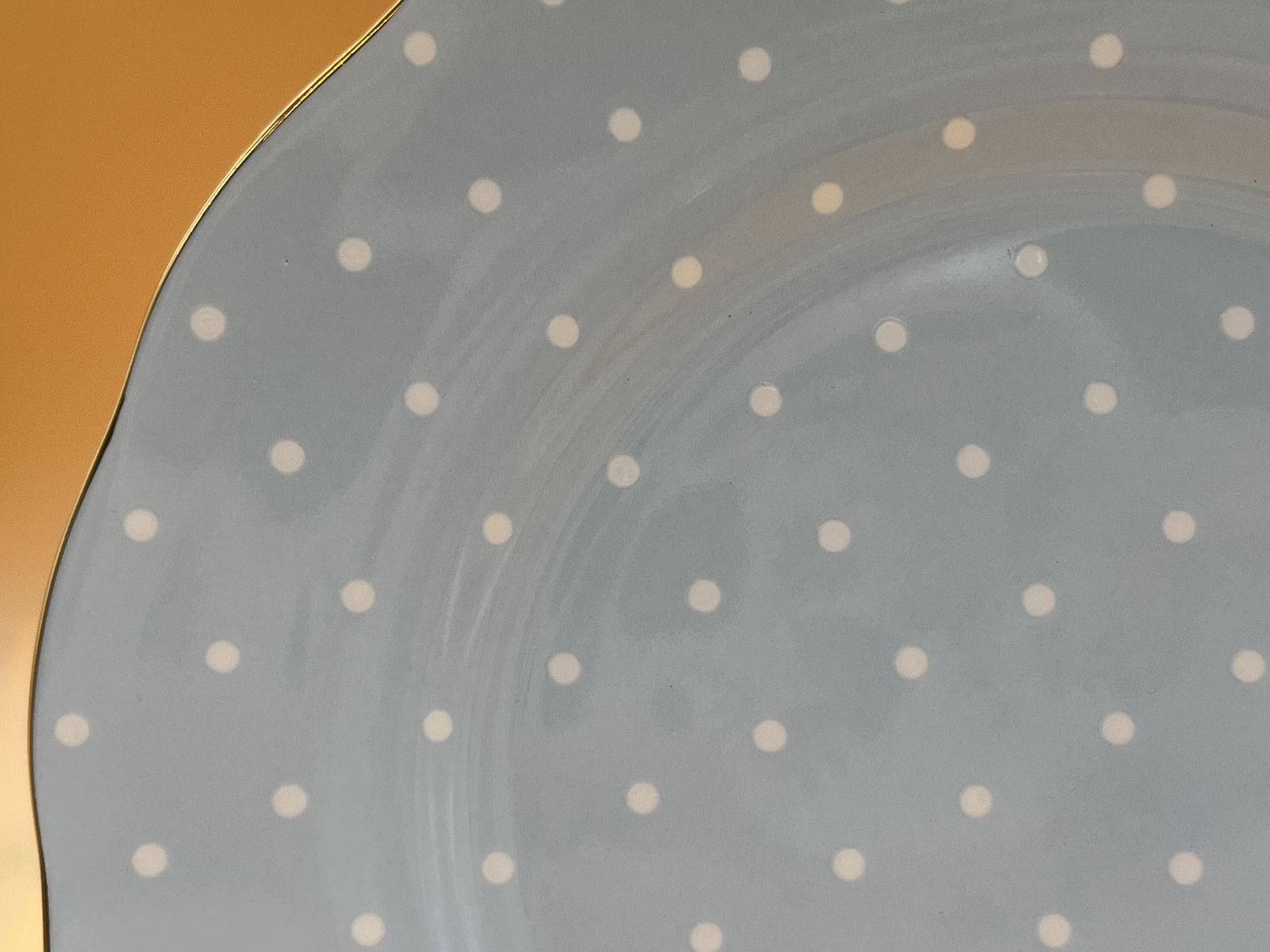 Royal Albert China Polka Blue Rose theekopje, schotel en gebaksbord. In doos. photo vinterior