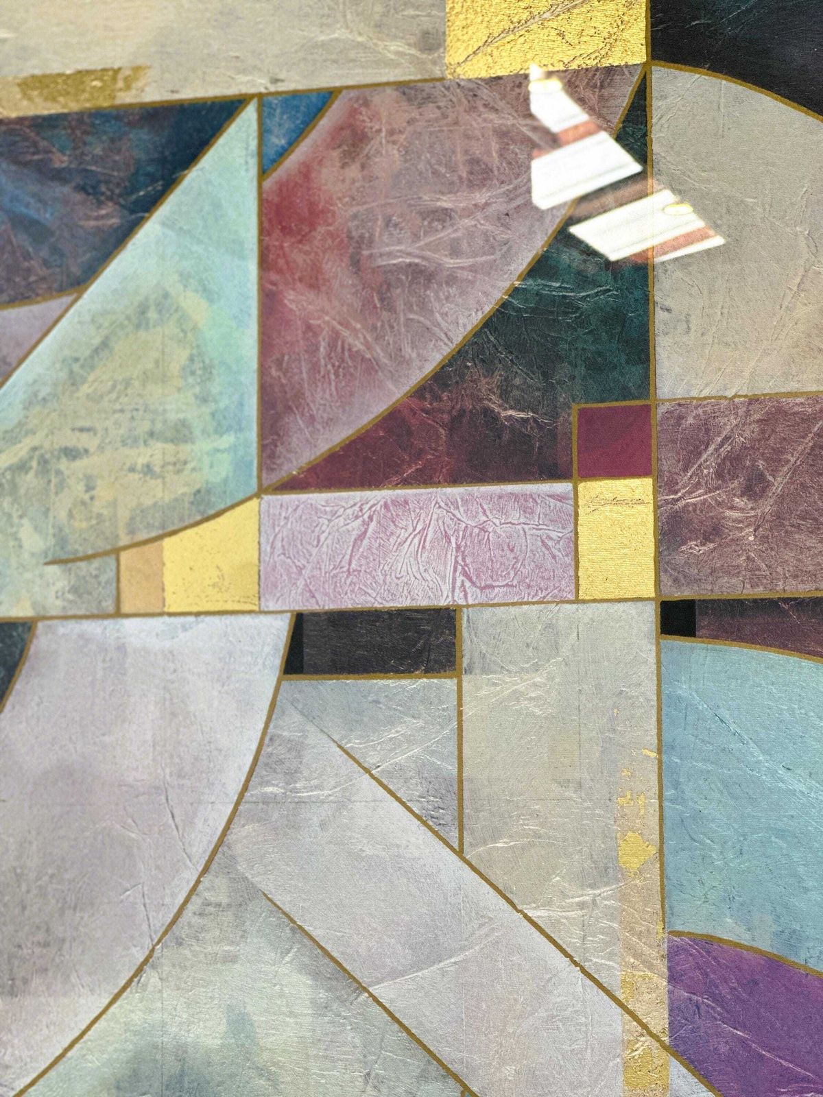 Pair Of Large Richard Hall Geometric Abstract Mixed Media Lithographs With Gold Leaf, 1980s photo vinterior