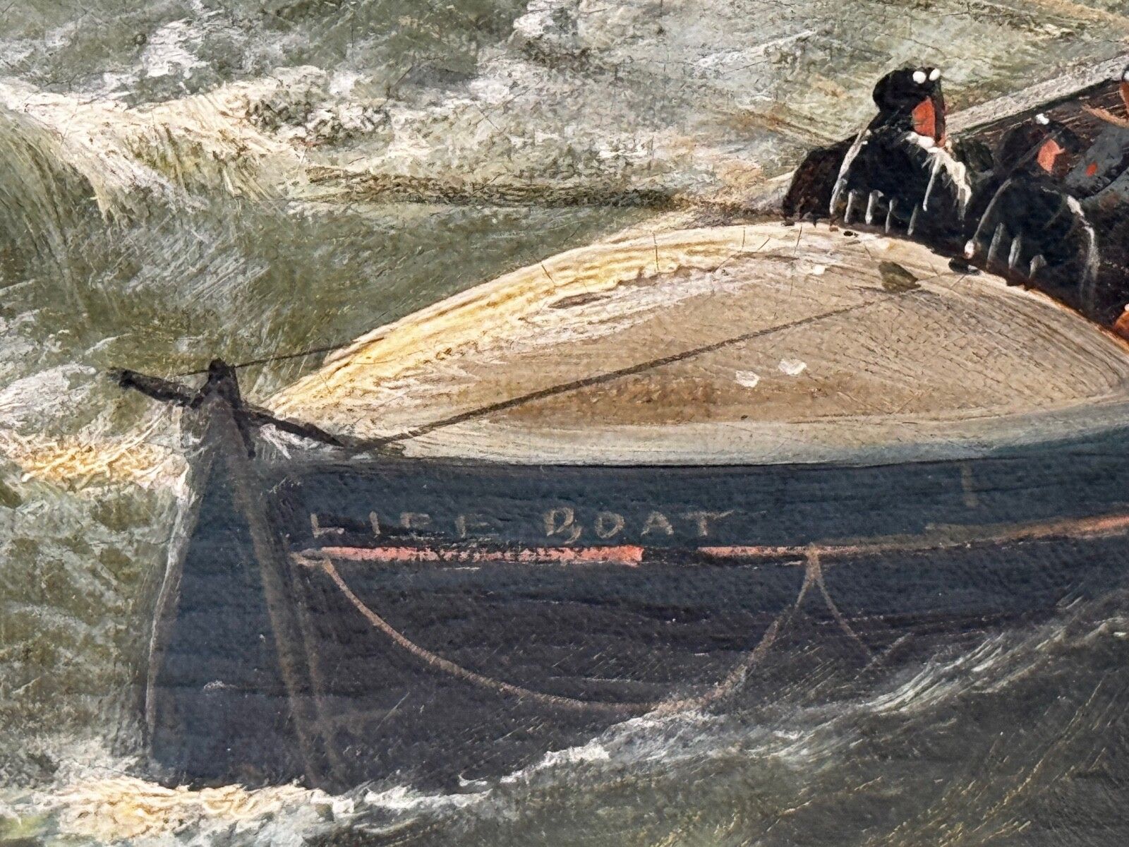 Groot Victoriaans maritiem olieschilderij William Broome Dundee Ship RNLI Rescue ca. 1890 photo vintage