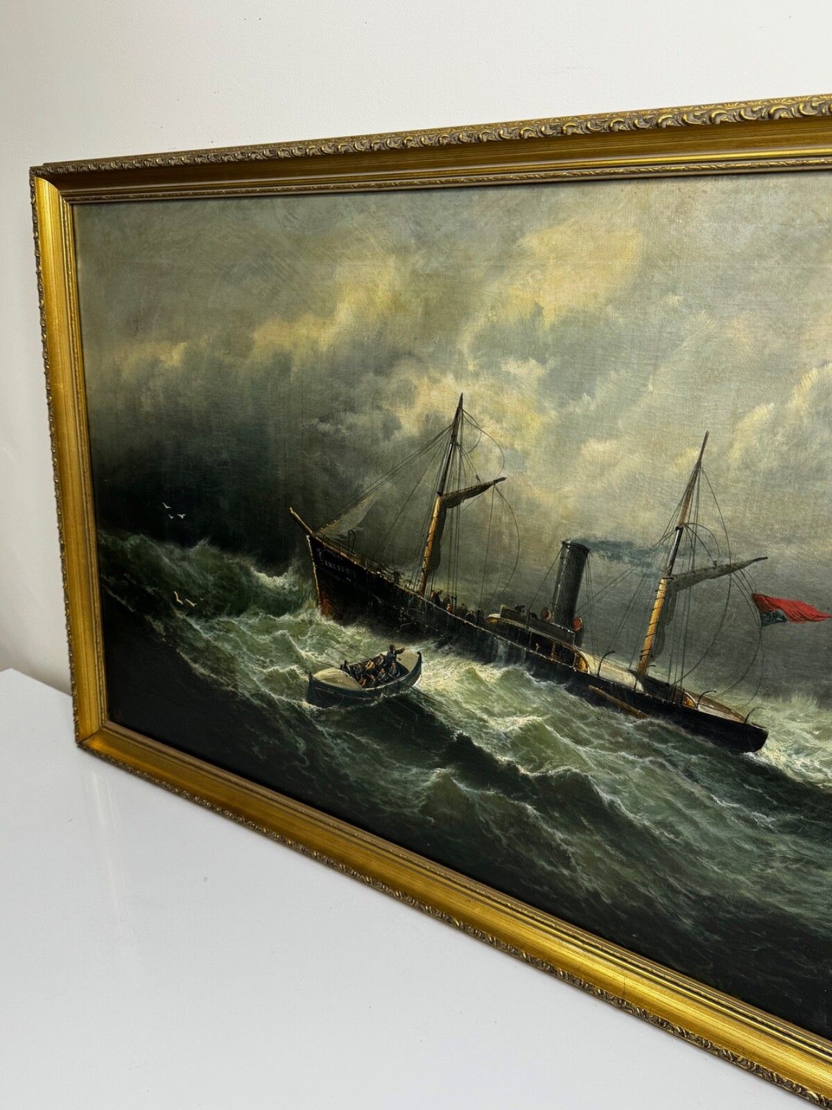 10000.0 Groot Victoriaans maritiem olieschilderij William Broome Dundee Ship RNLI Rescue ca. 1890 photo