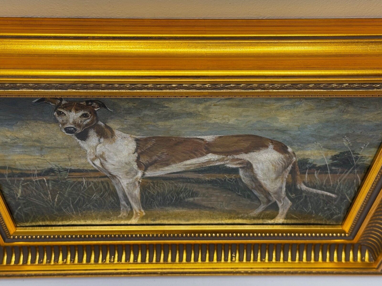 Antiek Brits olieverfschilderij van een lurcher/greyhound, gesigneerd J. Warnes, ca. 1910 photo buy