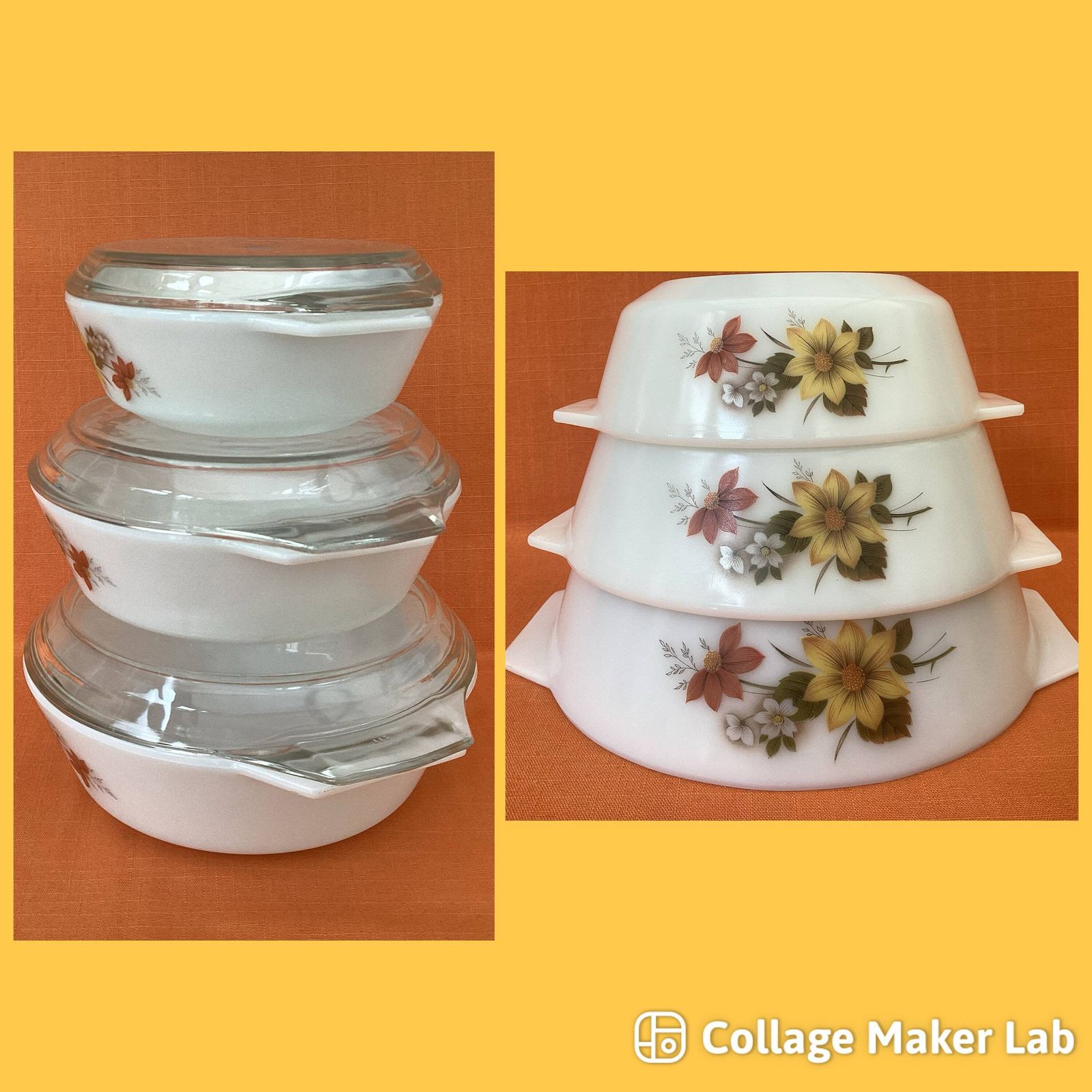 Set Of 3 Jaj Pyrex Autumn Glory Casserole Dishes With Lids, Graduating Sizes photo Home Decor