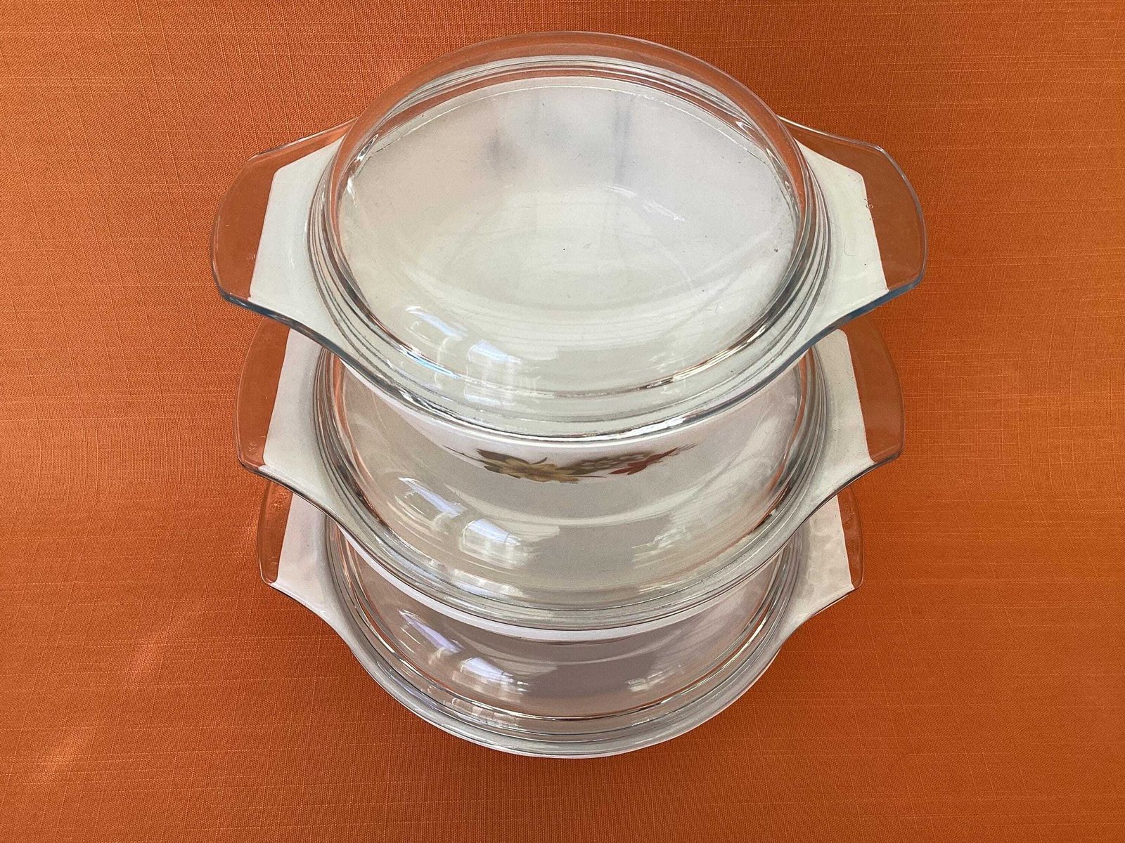 photo buy Set van 3 Jaj Pyrex Autumn Glory ovenschalen met deksels, oplopende maten