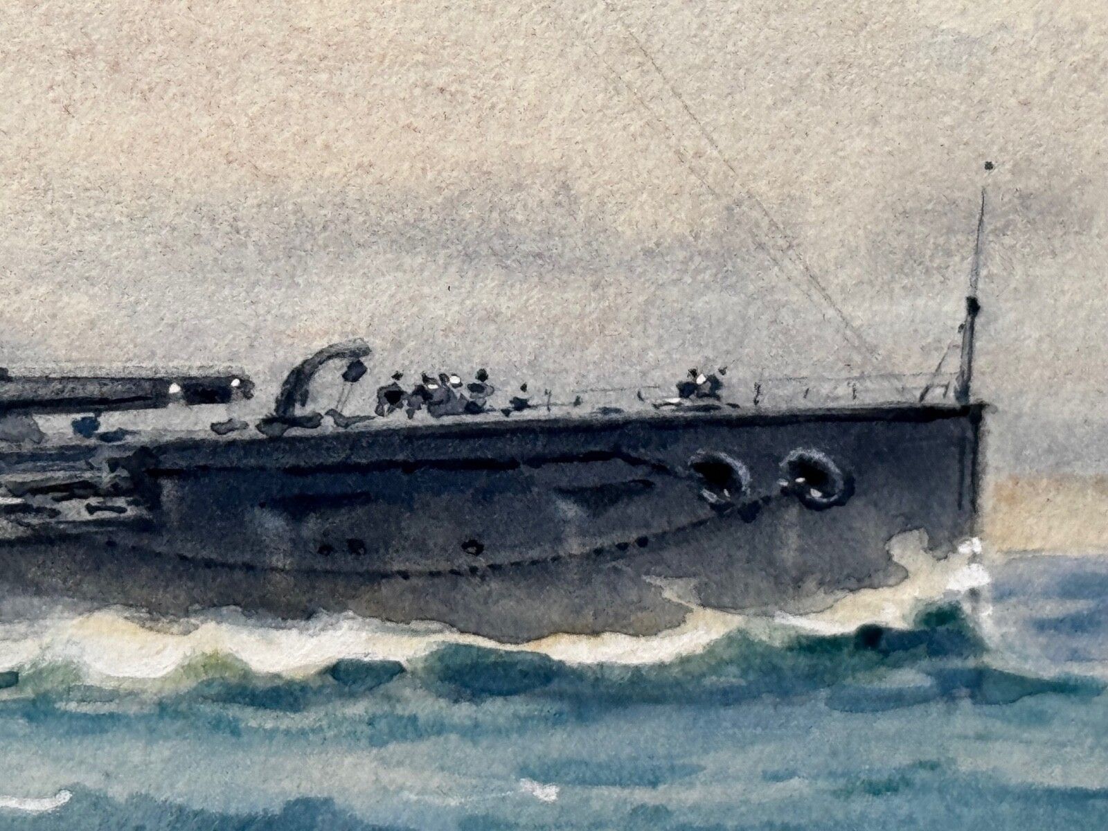 Frank Watson Wood, HMS London 1914, WW1, Royal Navy, aquarel, ca. 1915 photo vinterior