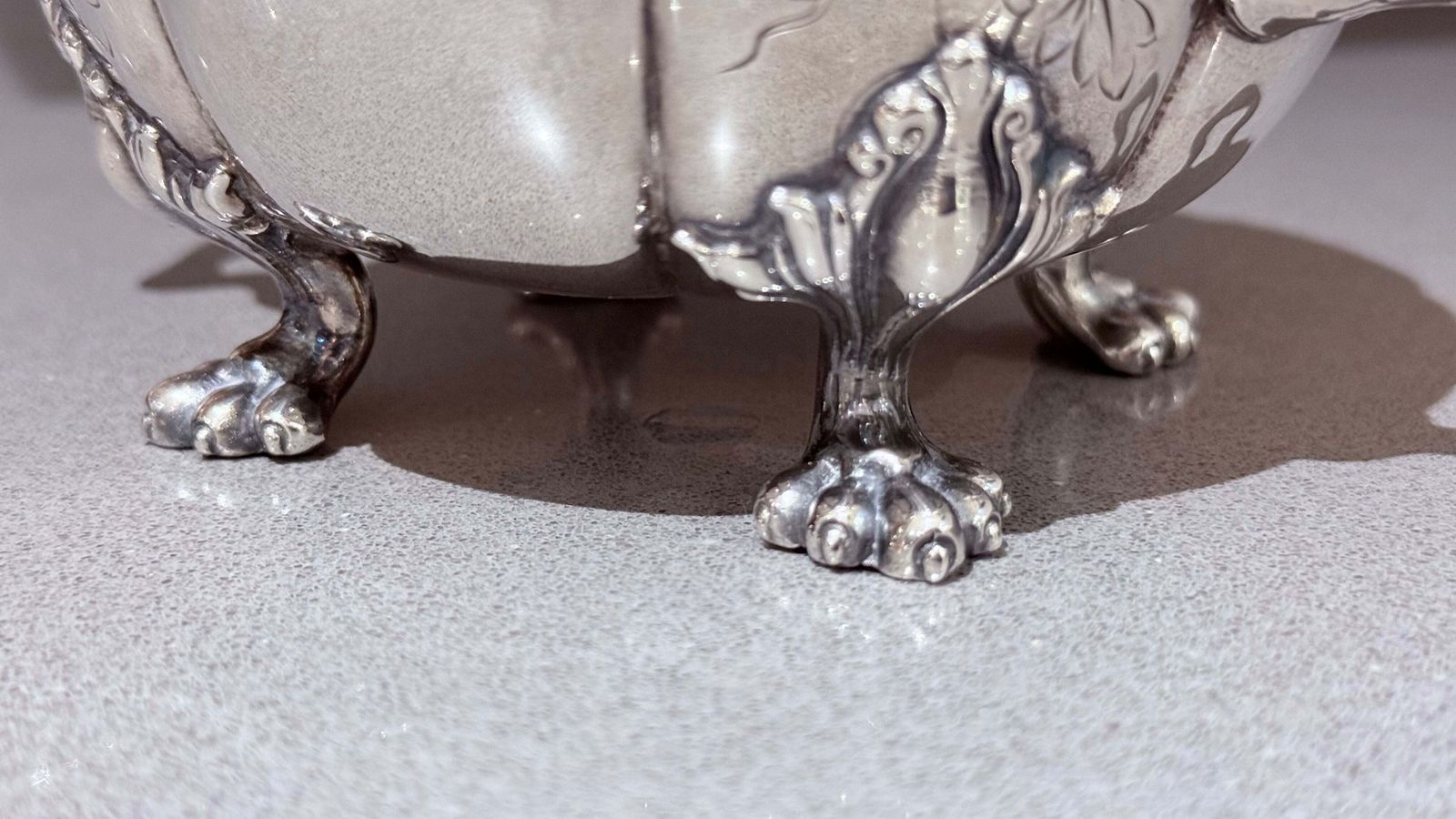 Antiek decoratief kaviaarschaal serveerset, zilveren quadruple plate deksel, lepel photo buy