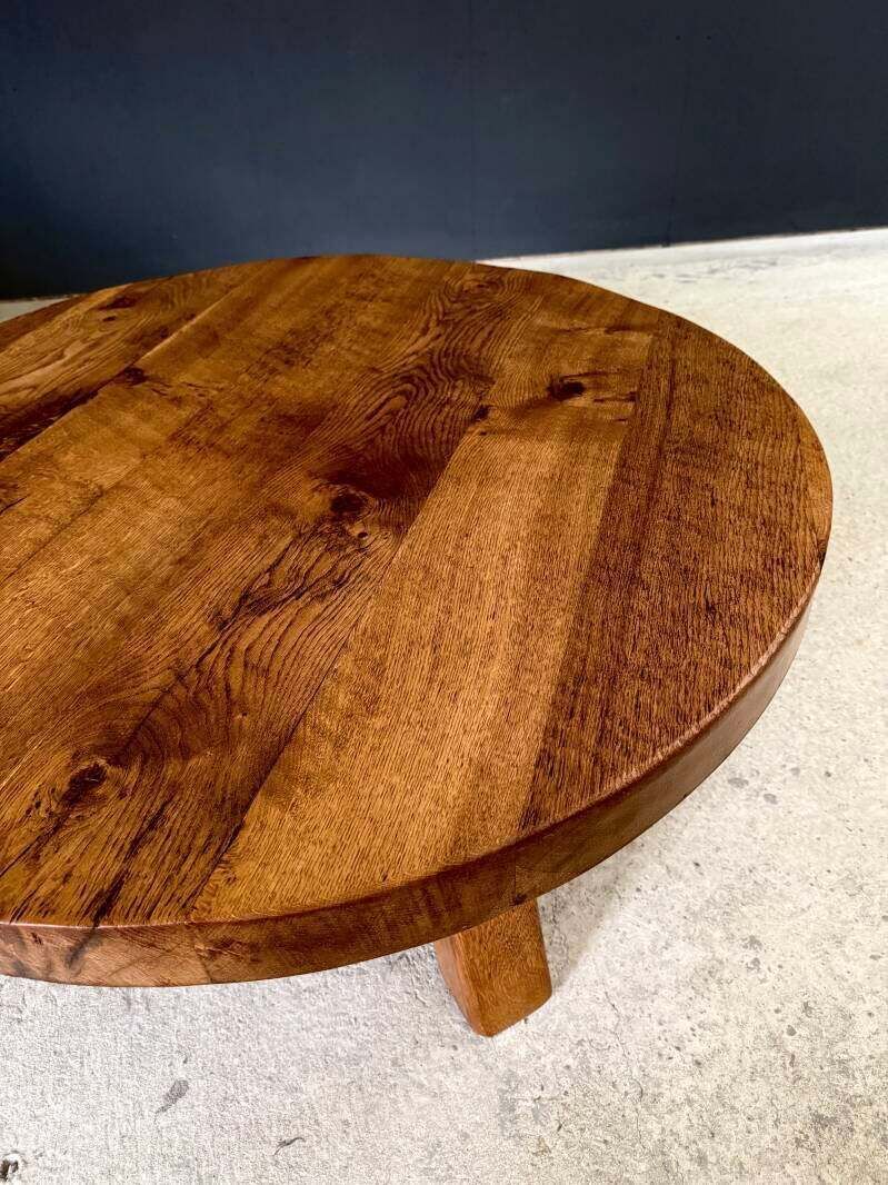 photo vinterior Brutalist Design Salontafel Massief Eiken, België ca. jaren 1960