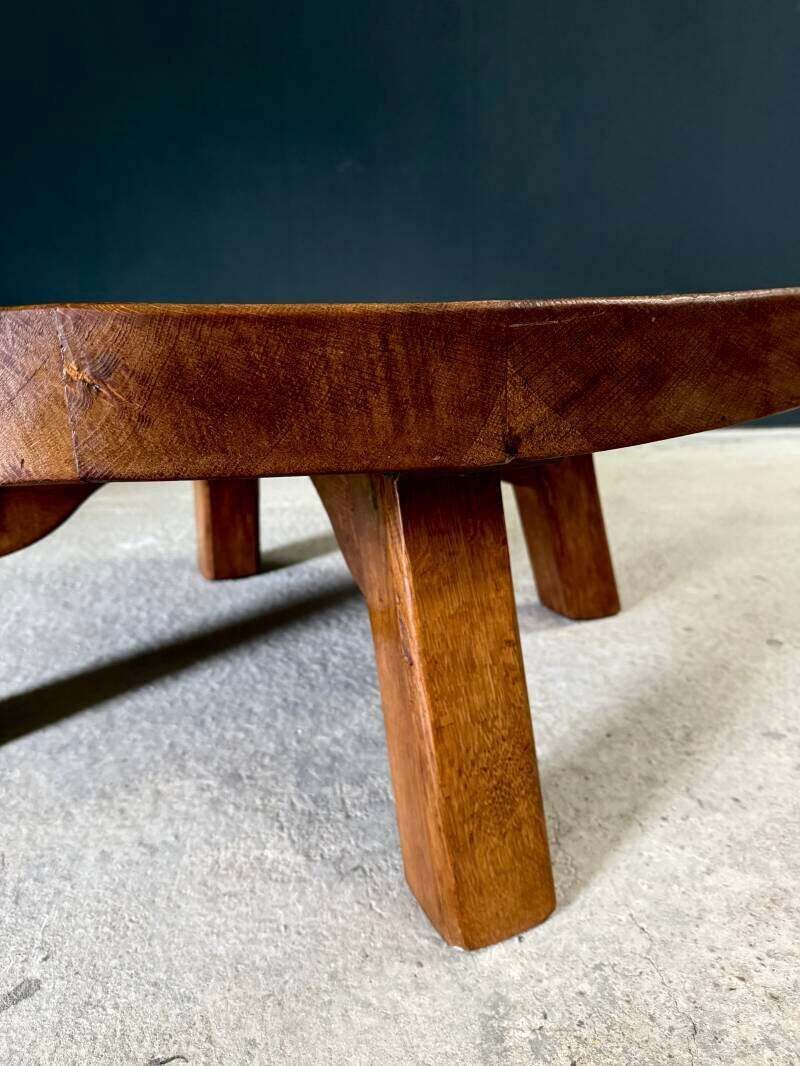 photo vintage Brutalist Design Salontafel Massief Eiken, België ca. jaren 1960