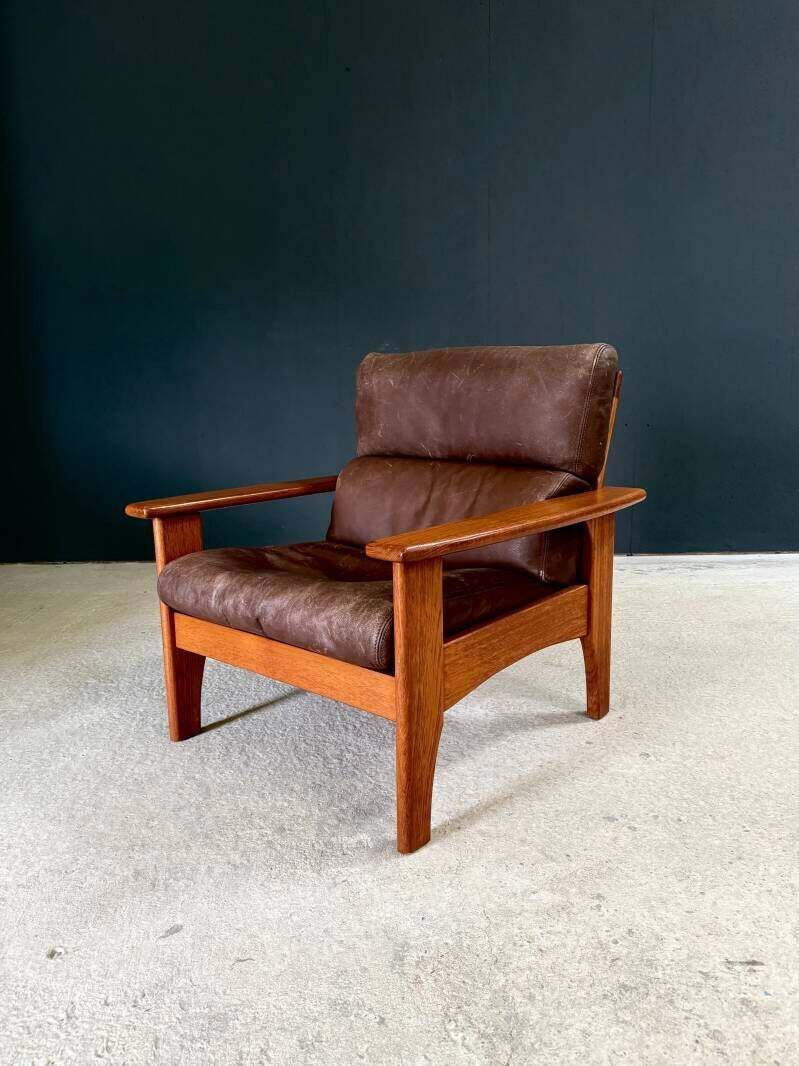 photo vinterior 1960's Mid-Century Modern Design Leren Teakhouten Lounge Stoel Set 1