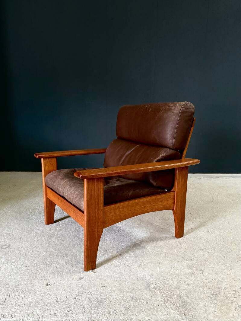 photo furniture 1960's Mid-Century Modern Design Leren Teakhouten Lounge Stoel Set 2