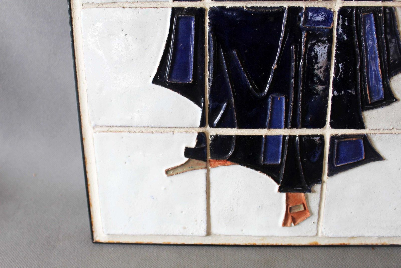 Large Vintage 1960s Stylized Ceramic Tile Art, Madonna And Child, Signed Mattheys, Studio Art, Relief Glazed, Abstract, Metal Frame photo buy