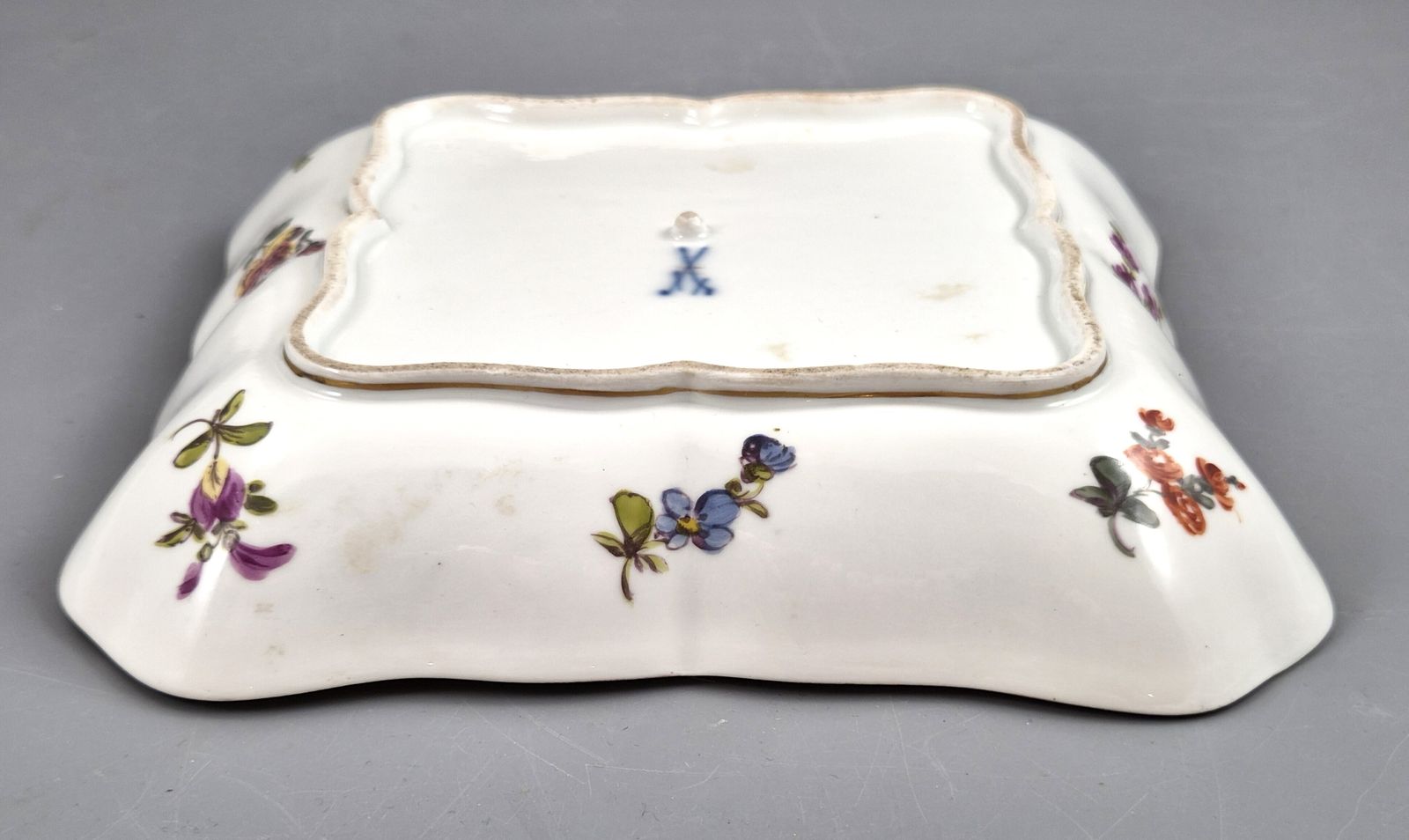 Meissen Porcelain Square Dish, Watteau Scenes And Black Ground, C.1850 1870 photo vintage