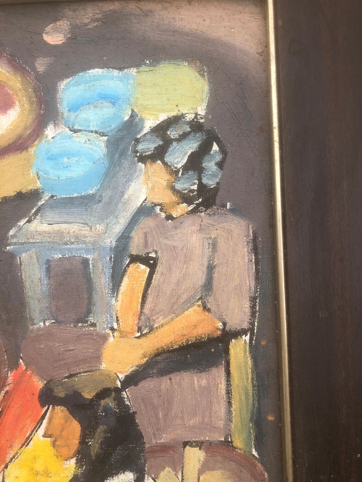 Unknown Mediterranean Fruit Market Fauvist Figurative Oil Painting Spain French Hippie C.1980 photo Art