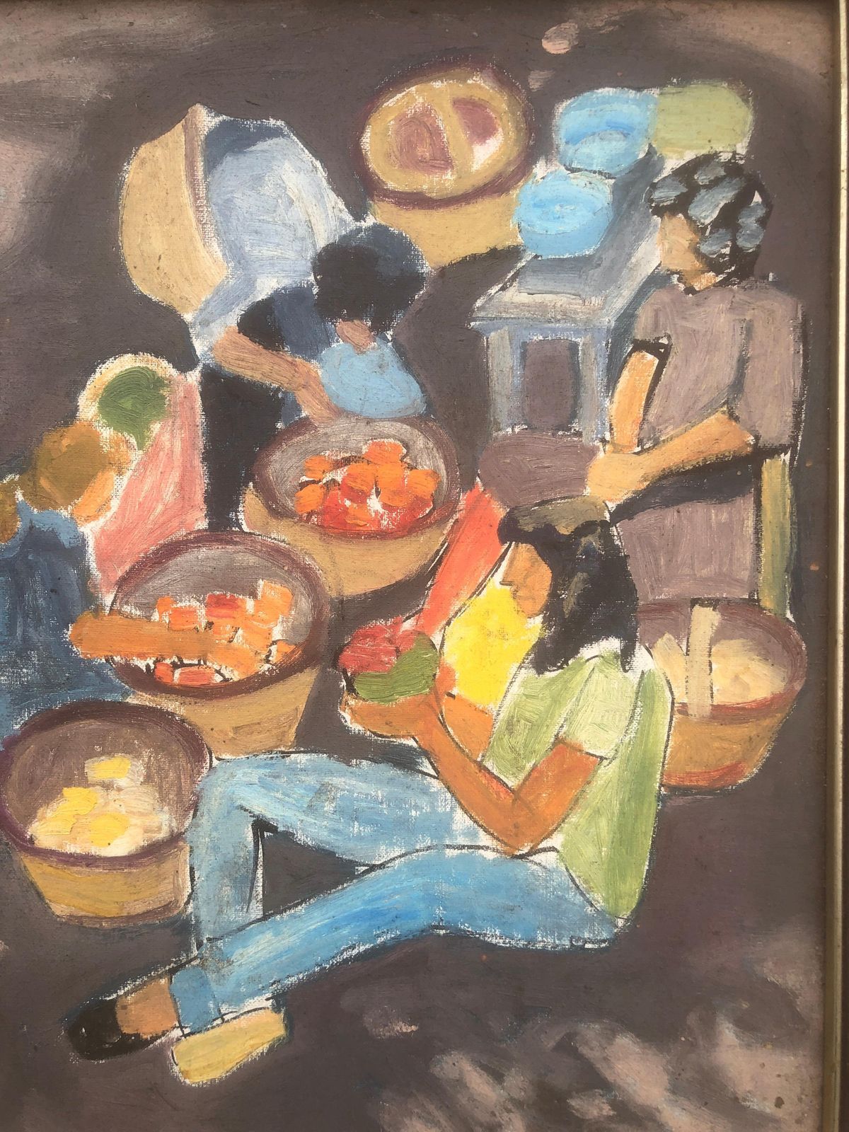Unknown Mediterranean Fruit Market Fauvist Figurative Oil Painting Spain French Hippie C.1980 photo buy