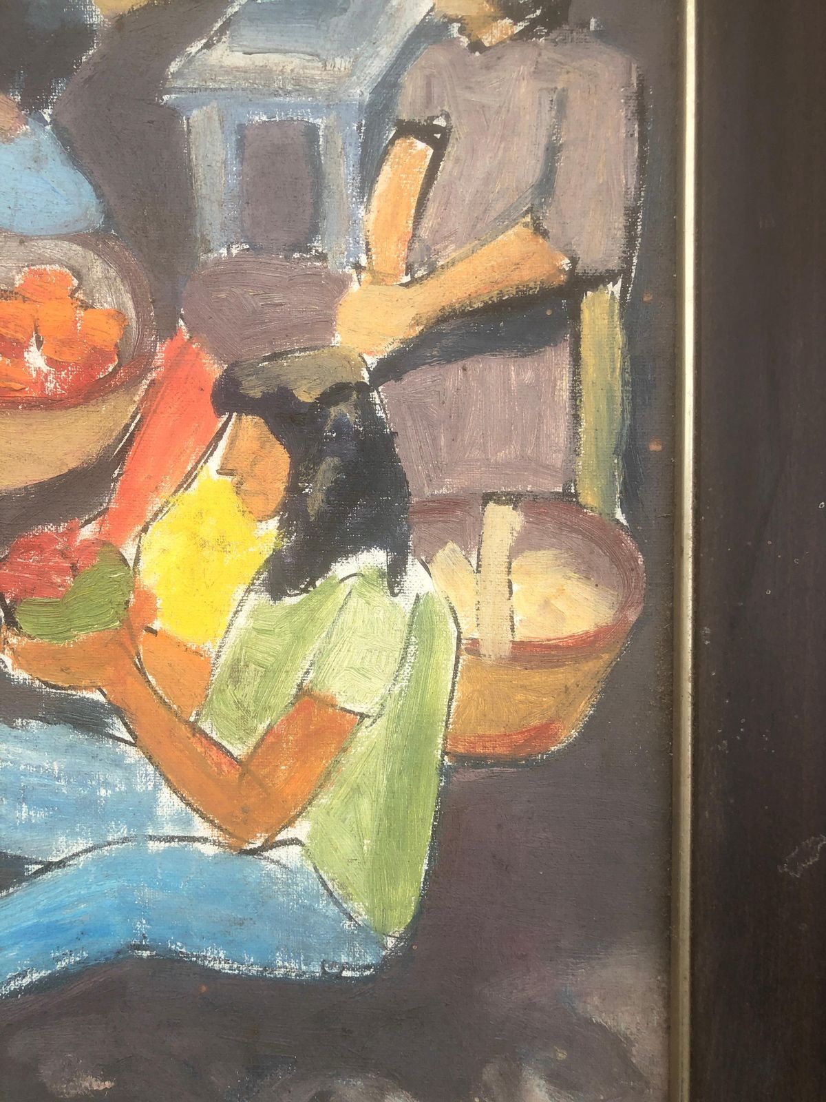 Unknown Mediterranean Fruit Market Fauvist Figurative Oil Painting Spain French Hippie C.1980 photo vintage