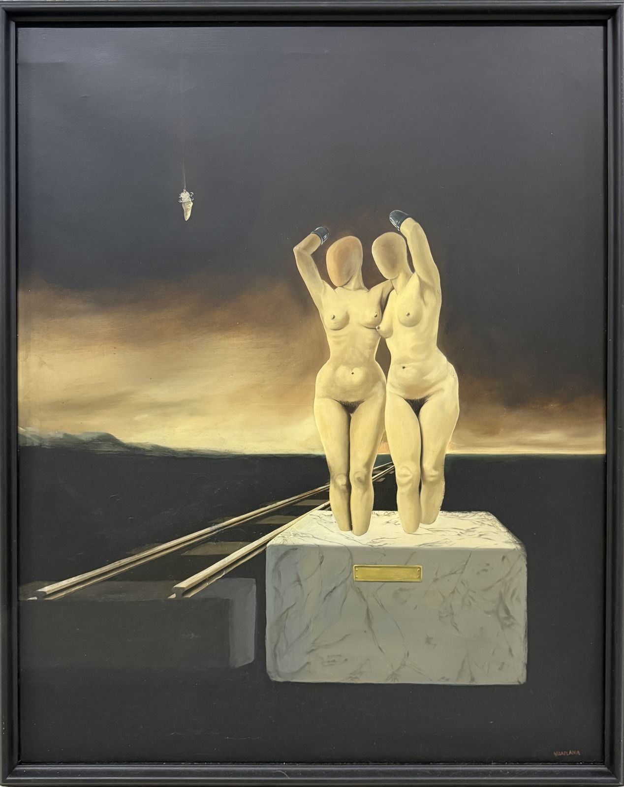 Francesc Vilaplana, Figures nues surréalistes et métaphysiques à la chrysalide, peinture à l'huile sur toile espagnole, années 1970 photo furniture