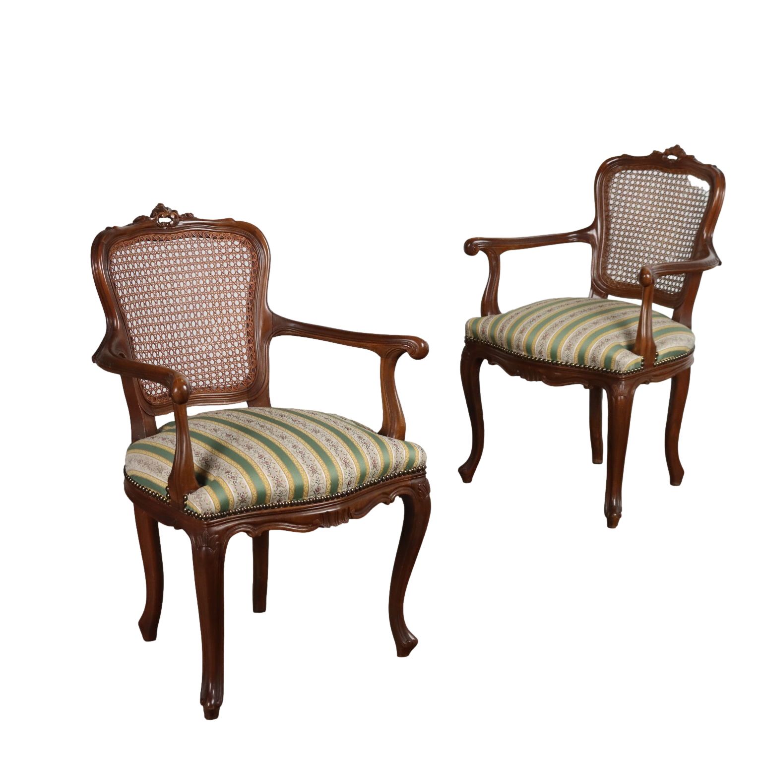 Pair Of Walnut Armchairs In Barocchetto Style