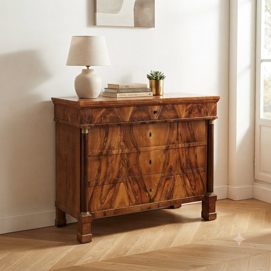 Empire Ladekast Walnoot Populier Brons 19e Eeuw photo furniture