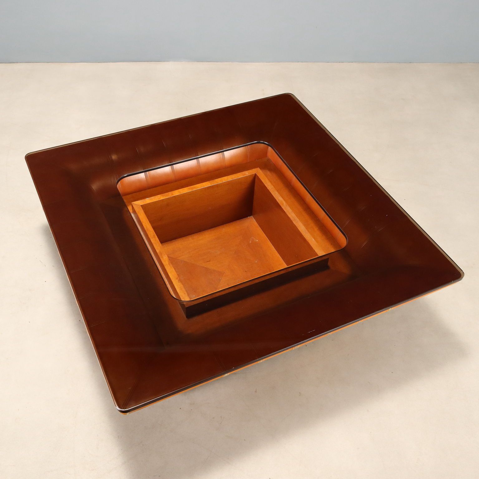 photo furniture Vintage Frau Coffee Table Wood Leather Design Italy 1970s