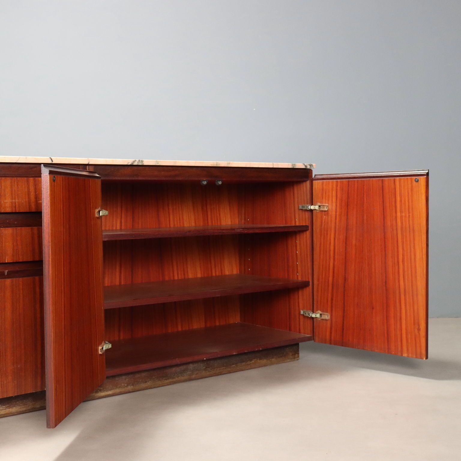 Vintage Cupboard Exotic Wood Marble Design Italy 1960s photo Furniture
